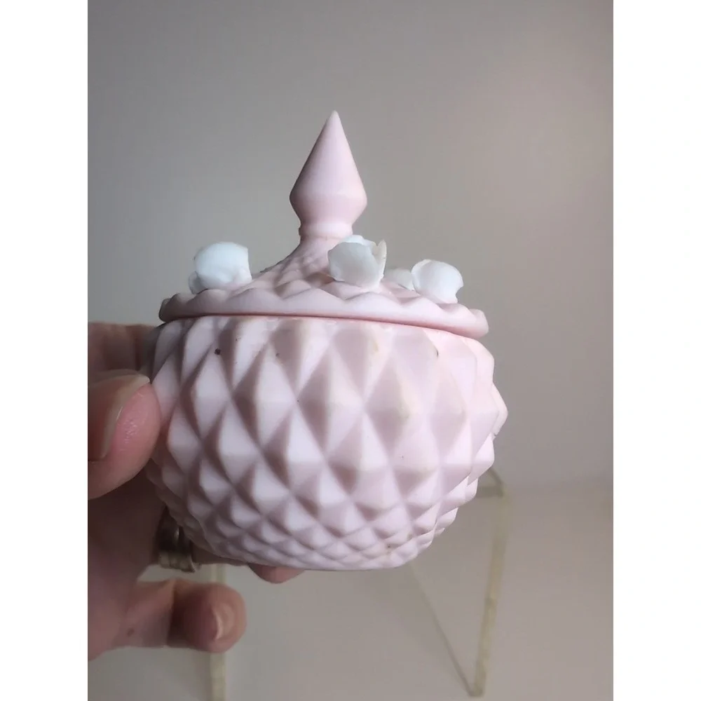 Norcrest Bisque Porcelain Trinket Box Set Of 2 Japan White & Pink W/Figurine